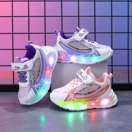 Baskets LED fille avec paillettes et cœurs – respirantes et ludiques