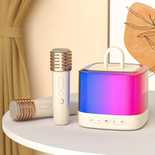 Machine de karaoké portable avec micro sans fil et haut-parleur lumineux fête