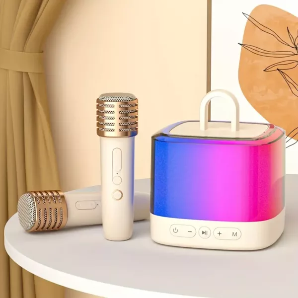 Machine de karaoké portable avec micro sans fil et haut-parleur lumineux fête