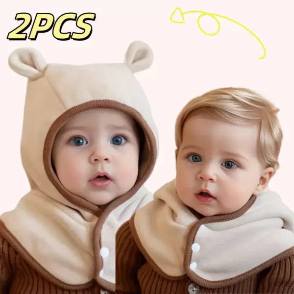 Ensemble bonnet et écharpe enfant – tricot doux hiver avec motif ours mignon