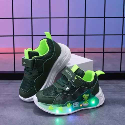 Baskets enfant motif dinosaure – chaussures légères respirantes demi-saison