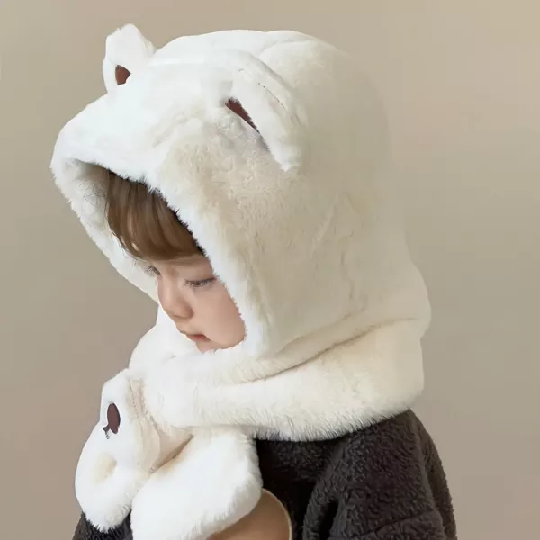 Ensemble bonnet et écharpe enfant motif ours – chaud et doux pour l’hiver