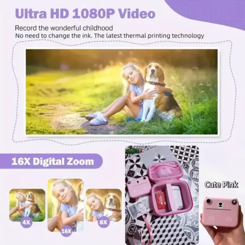 Appareil photo instantané enfant avec impression thermique – USB, 3 papiers inclus