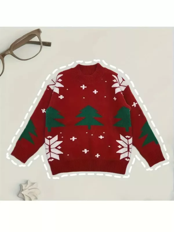 Pull de Noël enfant fille – motif renne en maille chaude style décontracté