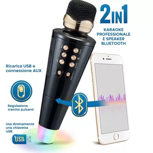 Microphone karaoké sans fil avec haut-parleur Bluetooth et port USB intégré