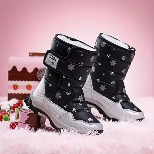 Bottes de neige enfant imperméables avec doublure chaude et motif flocon