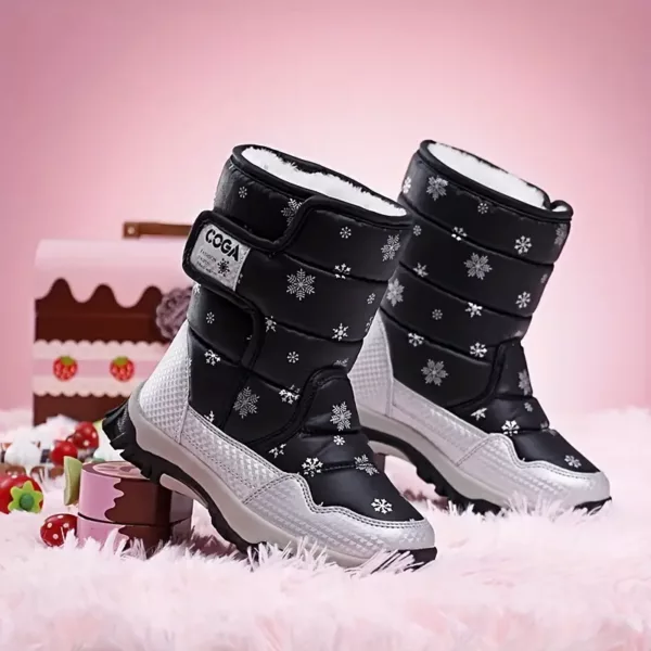 Bottes de neige enfant imperméables avec doublure chaude et motif flocon