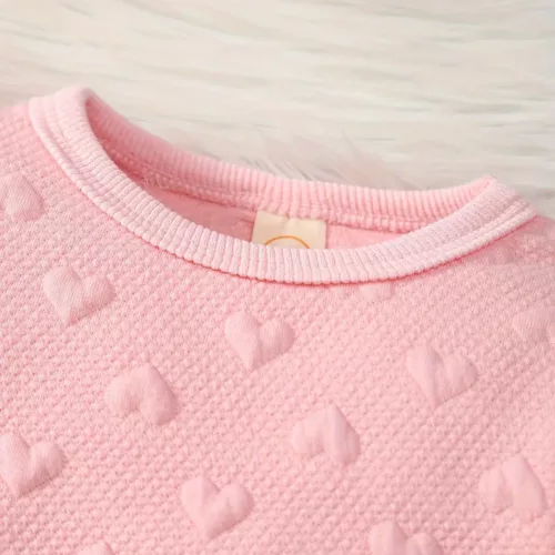 Ensemble naissance bébé fille 2 pièces – pull cœur et pantalon doux hiver