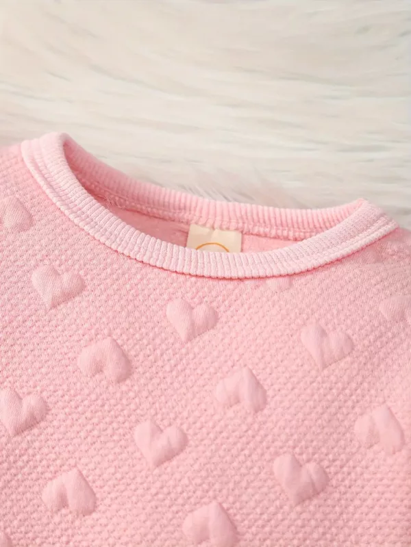 Ensemble naissance bébé fille 2 pièces – pull cœur et pantalon doux hiver