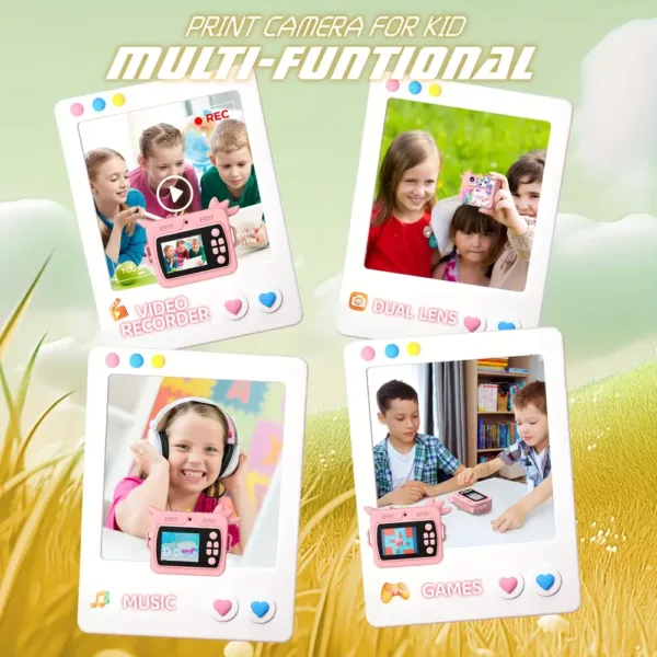 Appareil photo instantané enfant HD 1080P – caméra amusante avec impression intégrée