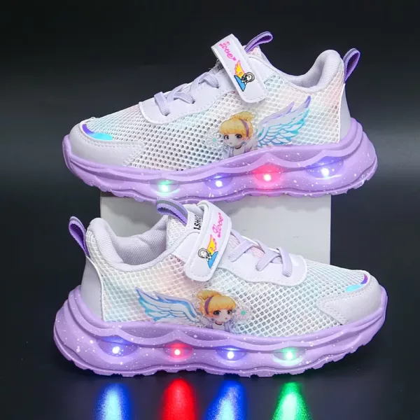 Baskets LED enfant avec ailes lumineuses et étoiles – maille respirante rose