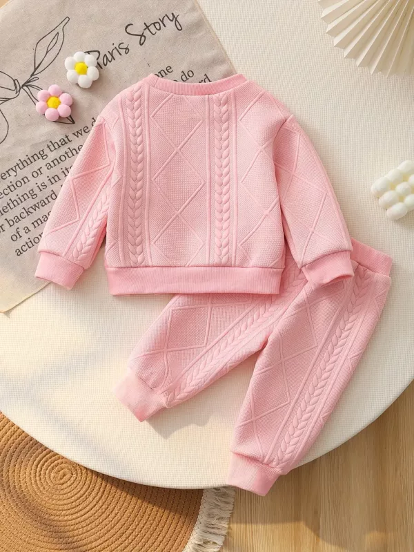 Ensemble naissance bébé fille 2 pièces – haut fleuri à pompons et pantalon doux