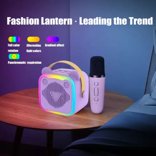 Mini karaoké portable avec 2 micros sans fil LED – idéal soirées et enfants