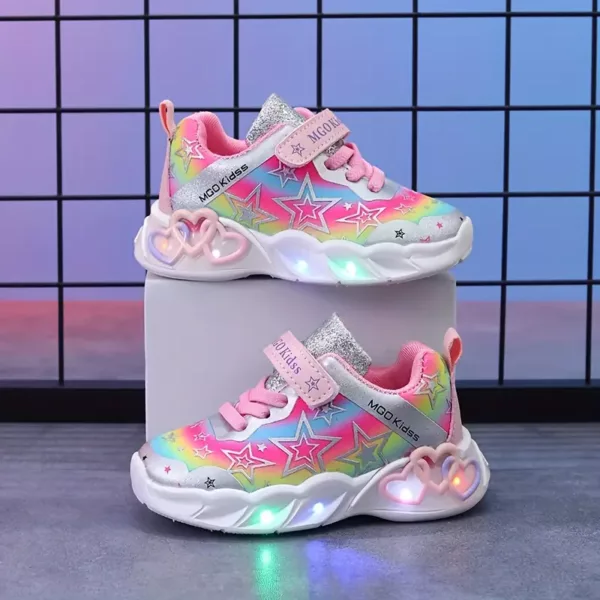 Baskets fille motifs étoile et cœur – Chaussures sport confort rose