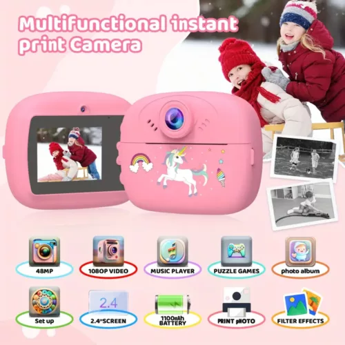 Appareil photo instantané enfant 1080P – double objectif, impression HD