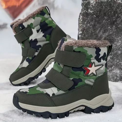 Bottes de neige enfant imperméables doublées fourrure – hiver mixte antidérapantes