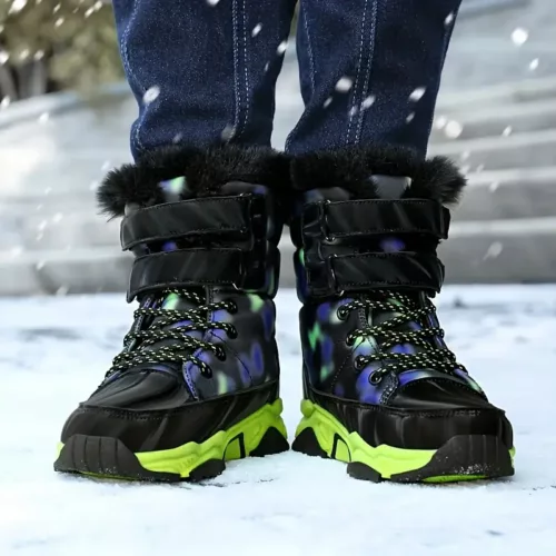 Bottes de neige garçon doublées polaire – chaussures d’hiver chaudes antidérapantes