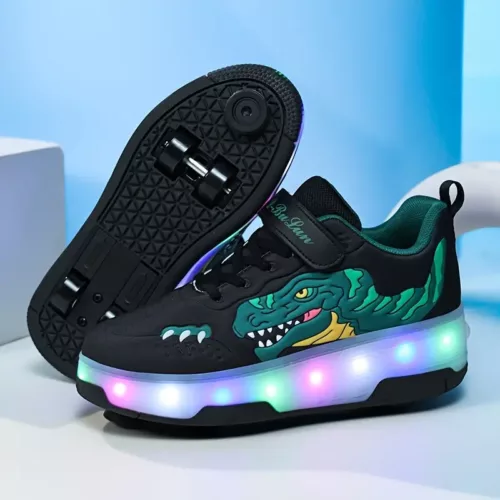 Chaussures à roulettes pour enfants avec lumières LED et freins rechargeables