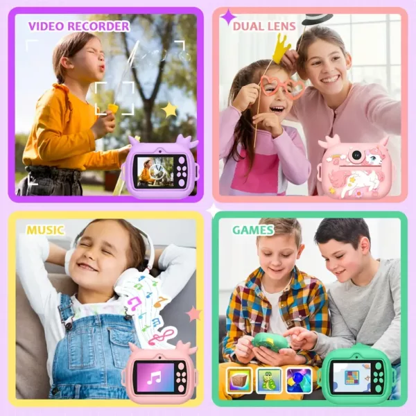 Appareil photo instantané enfant avec impression thermique – licorne ludique 48MP