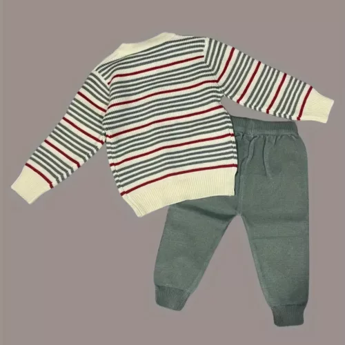 Ensemble naissance bébé fille – cardigan rayé polaire et pantalon chaud extérieur