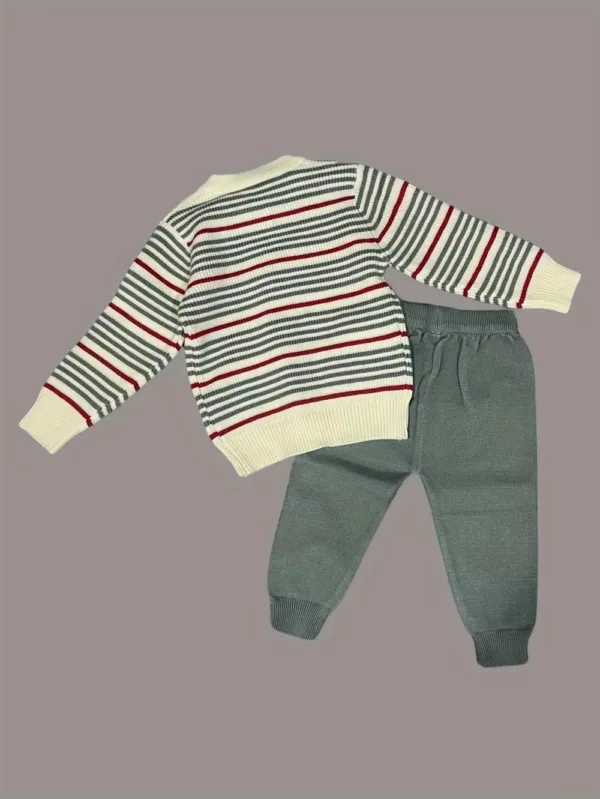 Ensemble naissance bébé fille – cardigan rayé polaire et pantalon chaud extérieur