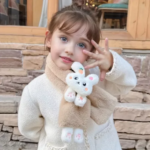 Écharpe tour de cou enfant en peluche douce – motif lapin mignon dessin animé