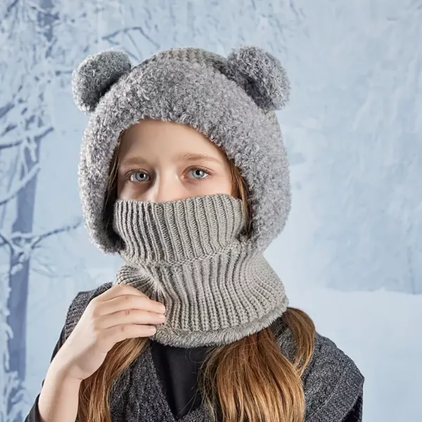Ensemble bonnet, cache-cou et masque enfant en tricot chaud – mixte hiver