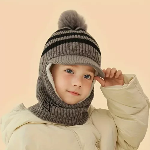 Bonnet d’hiver enfant avec tour de cou tricoté chaud et doux – 1 pièce