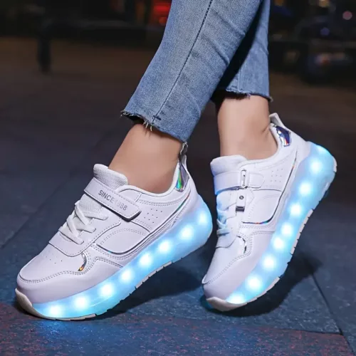Patins à roulettes LED avec baskets respirantes – style skate pour ados
