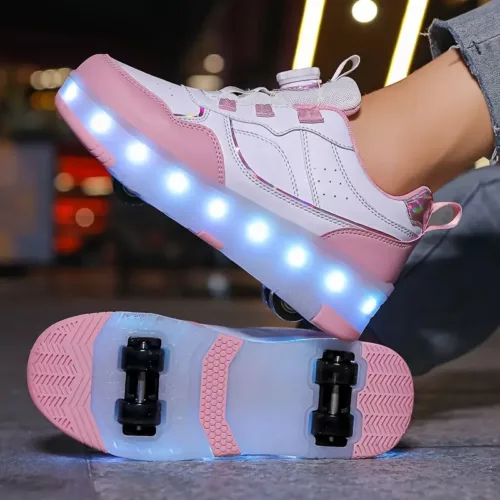 Chaussures à roulettes LED rechargeables pour filles – style 1980s lumineux