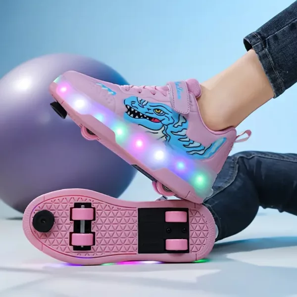 Chaussures à roulettes pour enfants avec lumières LED et freins rechargeables