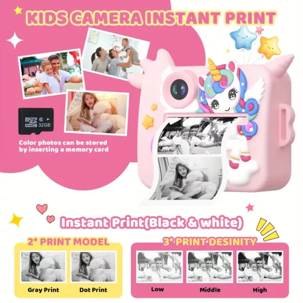 Appareil photo instantané enfant – Impression thermique rapide en 3 secondes
