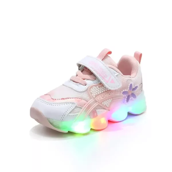Baskets LED respirantes en mesh pour enfants – motifs cœur et fleurs lumineux