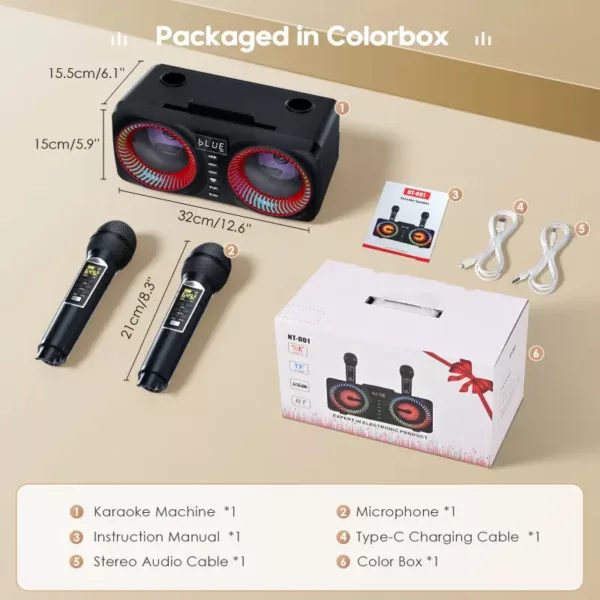 Karaoké portable tout-en-un avec micro sans fil – enceinte Bluetooth intégrée