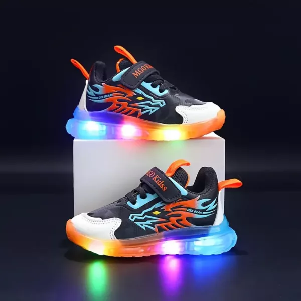 Baskets enfants à LED motif dragon – fermeture bande, semelle confort toutes saisons
