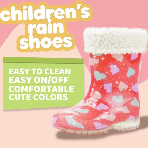 Bottes de pluie fourrées fille – imprimé cœurs doux et intérieur chaud