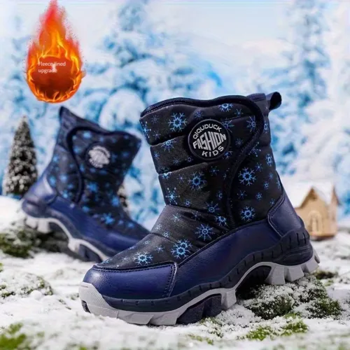 Bottes de neige garçon doublées polaire motif étoile – hiver chaud et antidérapant