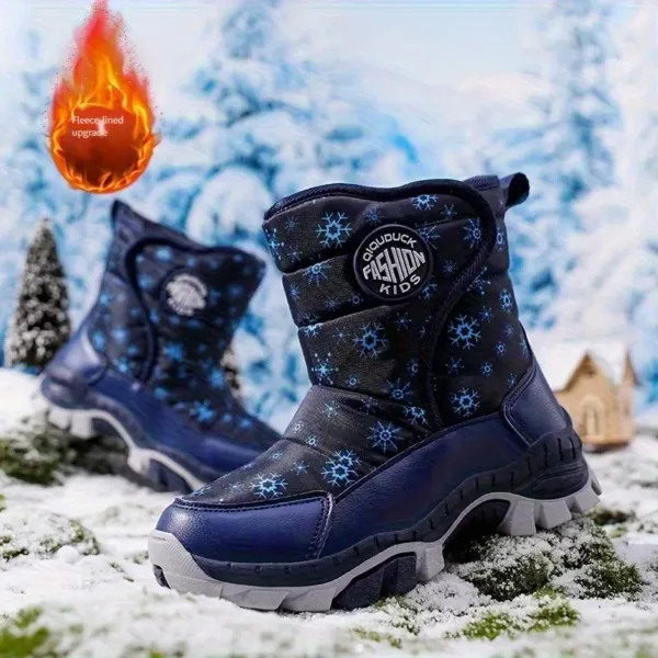 Bottes de neige garçon doublées polaire motif étoile – hiver chaud et antidérapant