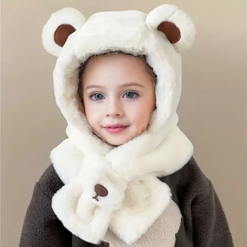 Ensemble bonnet et écharpe enfant motif ours – chaud et doux pour l’hiver