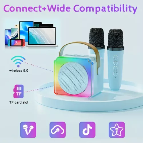 Machine karaoké portable avec 2 micros filaires et haut-parleur intégré pour soirées