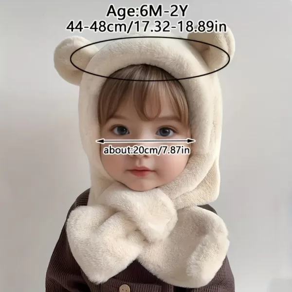 Lot de 2 bonnets et tour de cou bébé en peluche chaude – motif ourson hiver