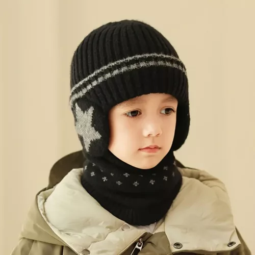 Ensemble bonnet et tour de cou enfant hiver – maille douce chaude mixte 4 pièces