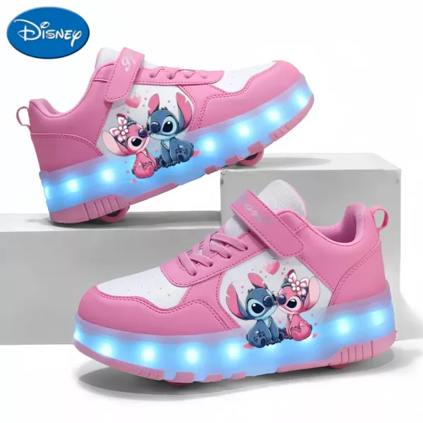 Chaussures de patinage à LED USB avec roues amovibles et motif dessin animé