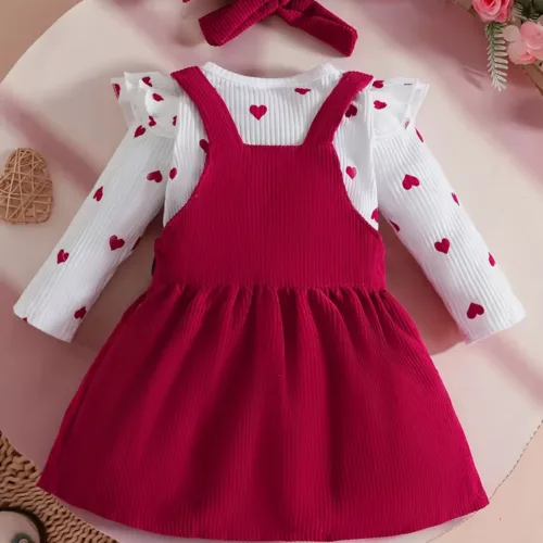 Tenue naissance bébé fille – haut à manches longues en velours côtelé avec cœur imprimé