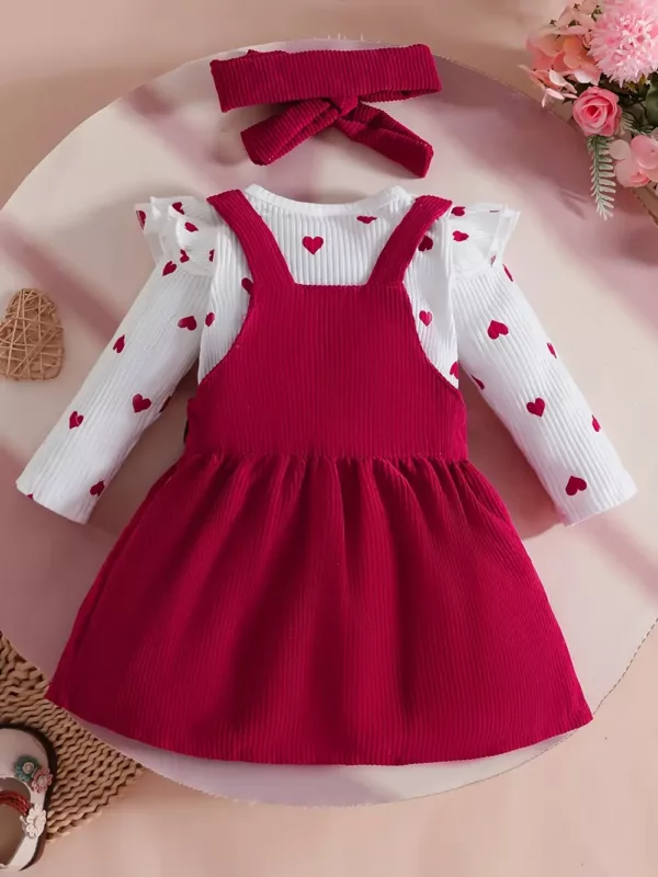 Tenue naissance bébé fille – haut à manches longues en velours côtelé avec cœur imprimé