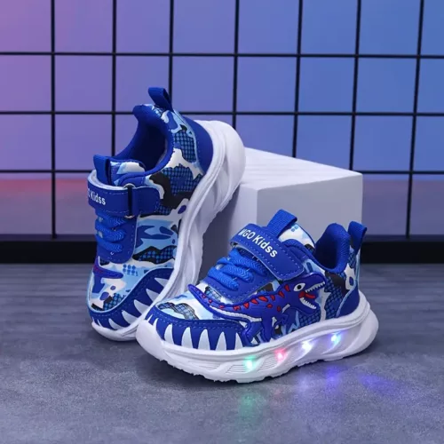 Baskets enfants dinosaure avec lumières LED – chaussures sport fun et lumineuses