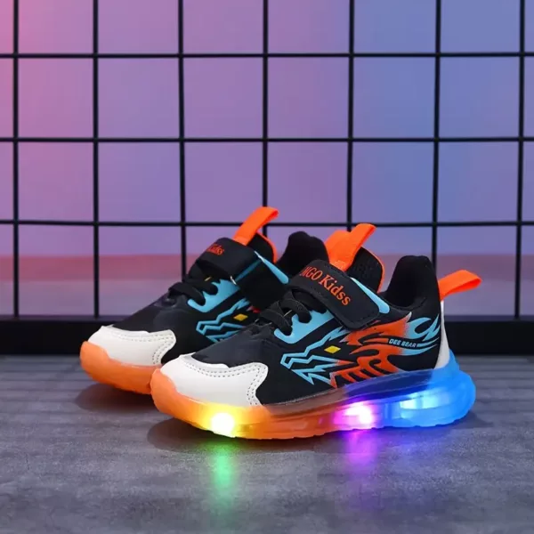 Baskets enfant LED motif dinosaure – chaussures sport lumineuses garçon fille