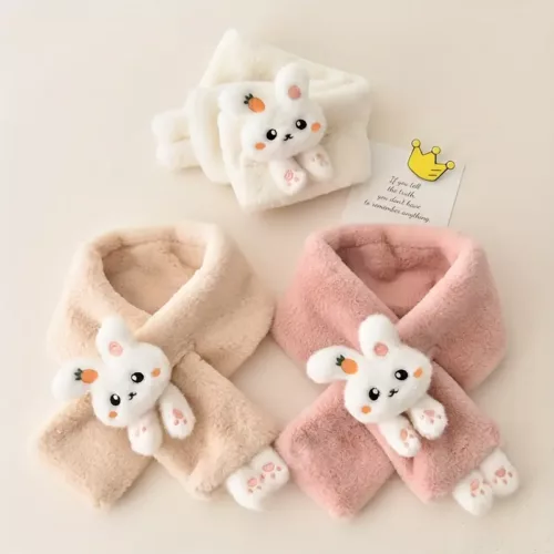 Écharpe tour de cou enfant en peluche douce – motif lapin mignon dessin animé