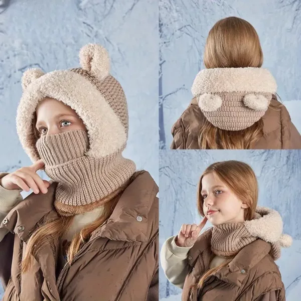Ensemble bonnet, cache-cou et masque enfant en tricot chaud – mixte hiver