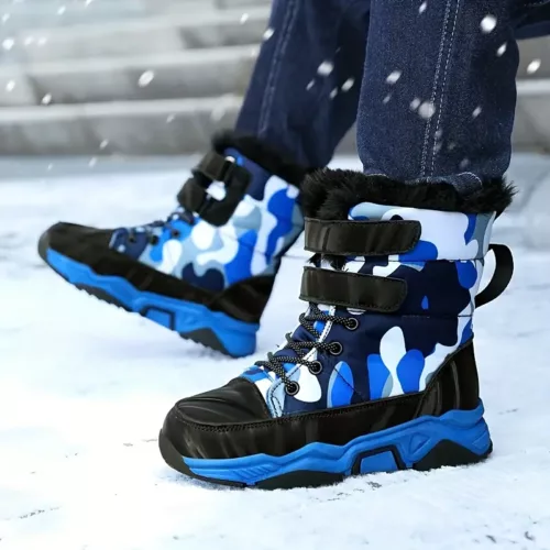 Bottes de neige garçon doublées polaire – chaussures d’hiver chaudes antidérapantes